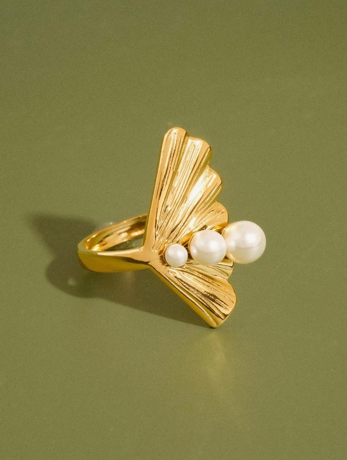Kala 18K Gold Non-Tarnish Sculptural Pearl Statement Ring