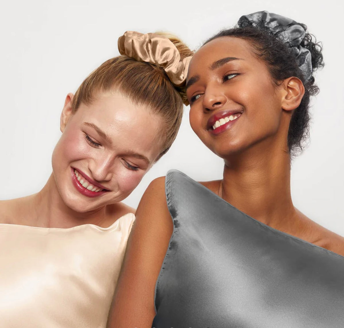 Kitsch Charcoal & Gold Satin Pillow Scrunchies 2pc Set