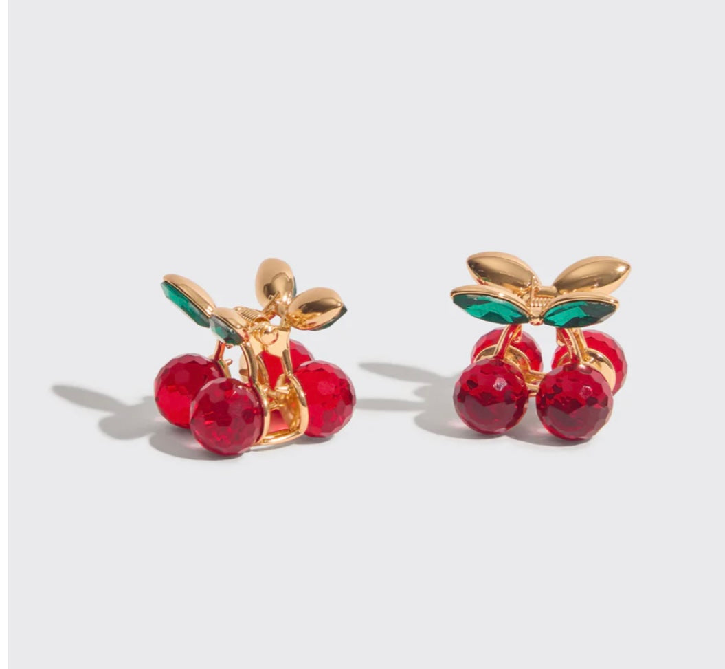 Kitsch Cherry Rhinestone Claw Clips 2pc Set- Mini