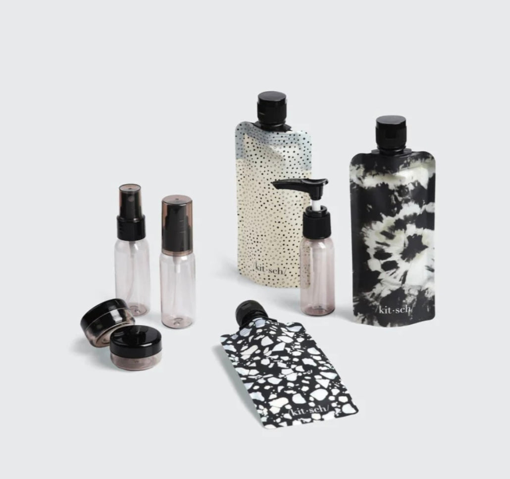 Kitsch Black & Ivory Travel Bottles for Toiletries 11pc Set