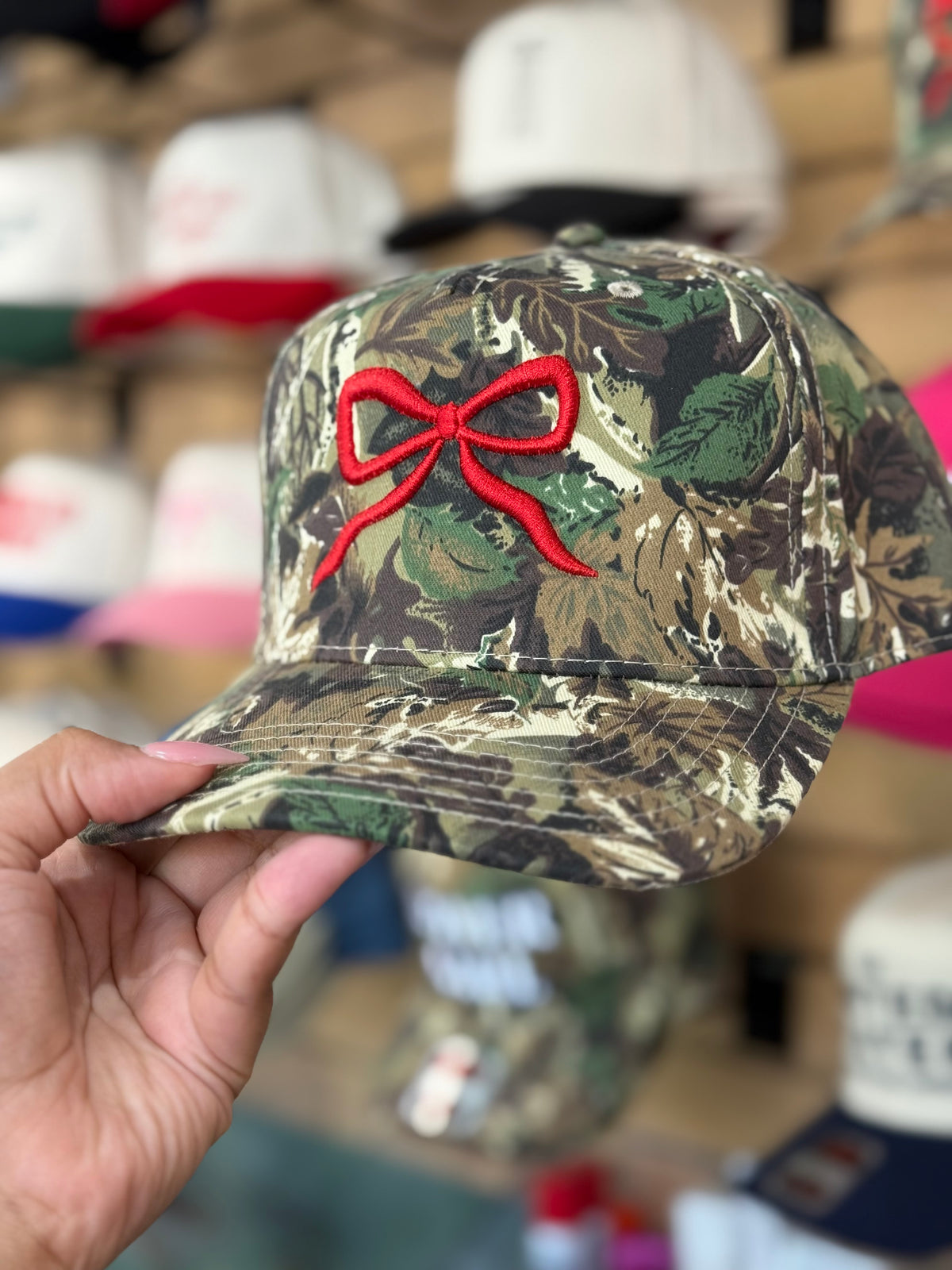 Camo Bow Hat - Red