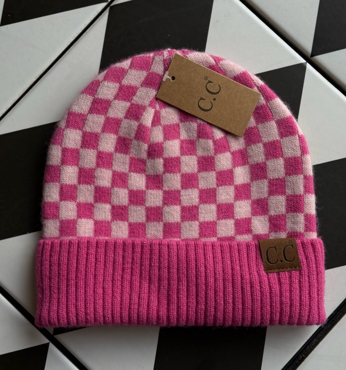Pink Check Pattern C.C. Beanie