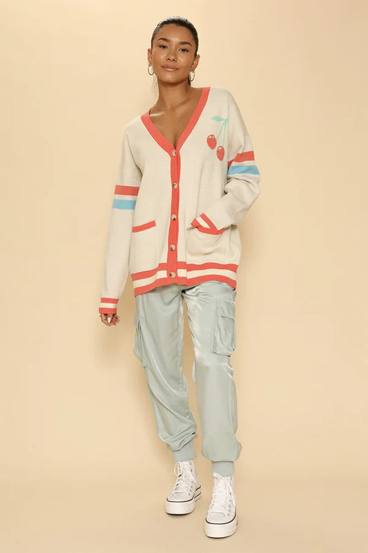 Oversized Cherry Varsity Cardigan