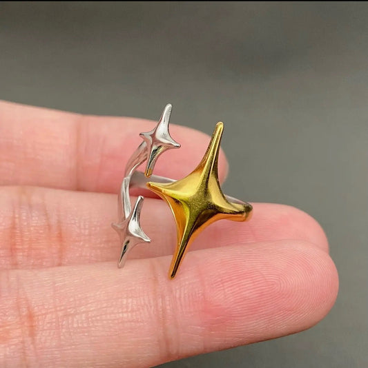 Two Tone Three Stars Adjustable Ring