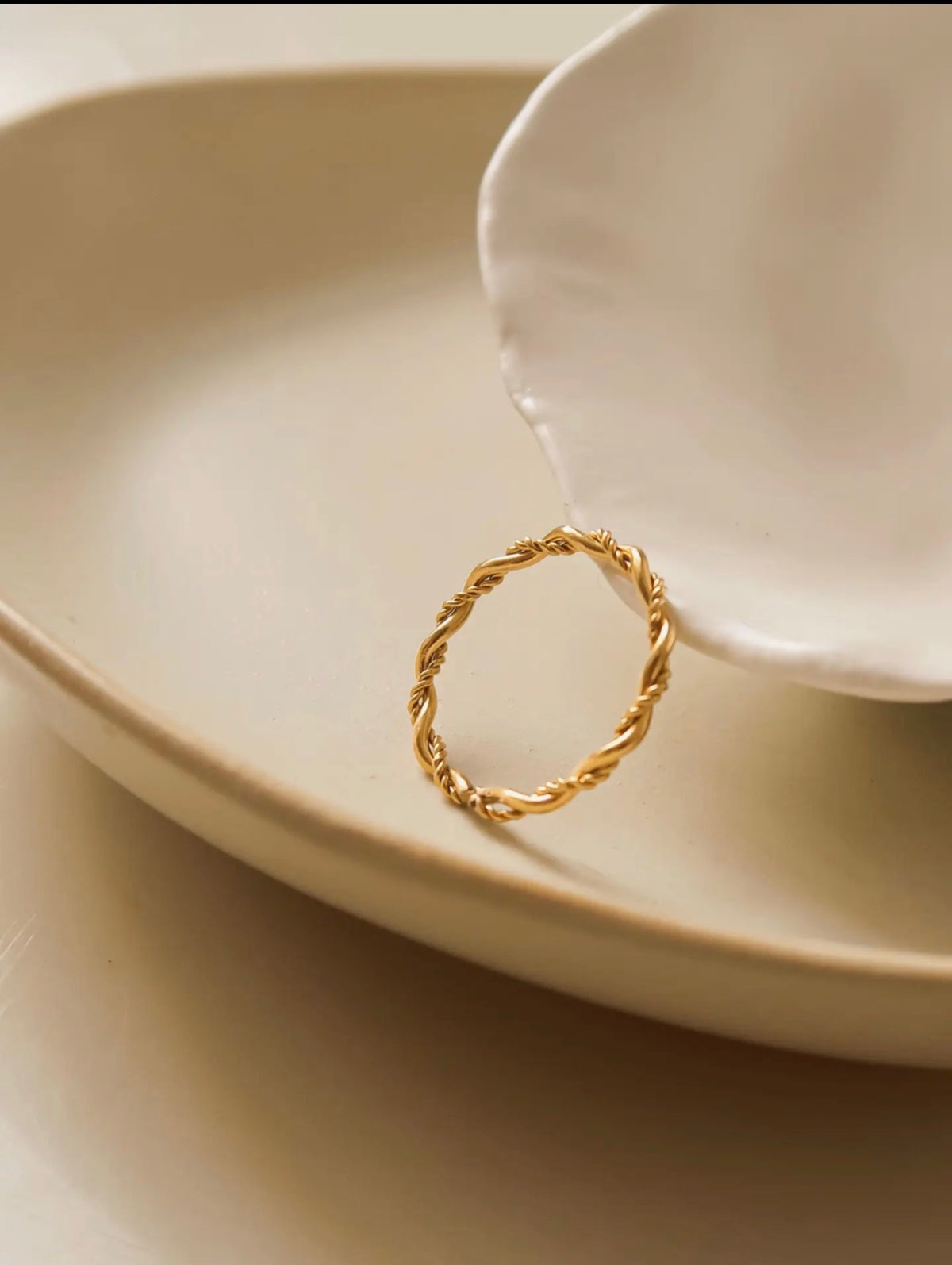 18K Non-Tarnish Minimalist Thin Braided Ring