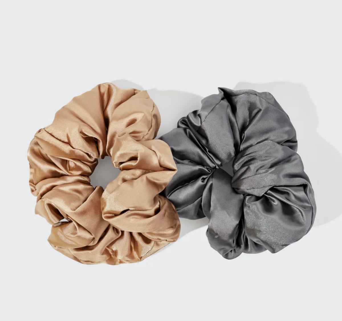 Kitsch Charcoal & Gold Satin Pillow Scrunchies 2pc Set