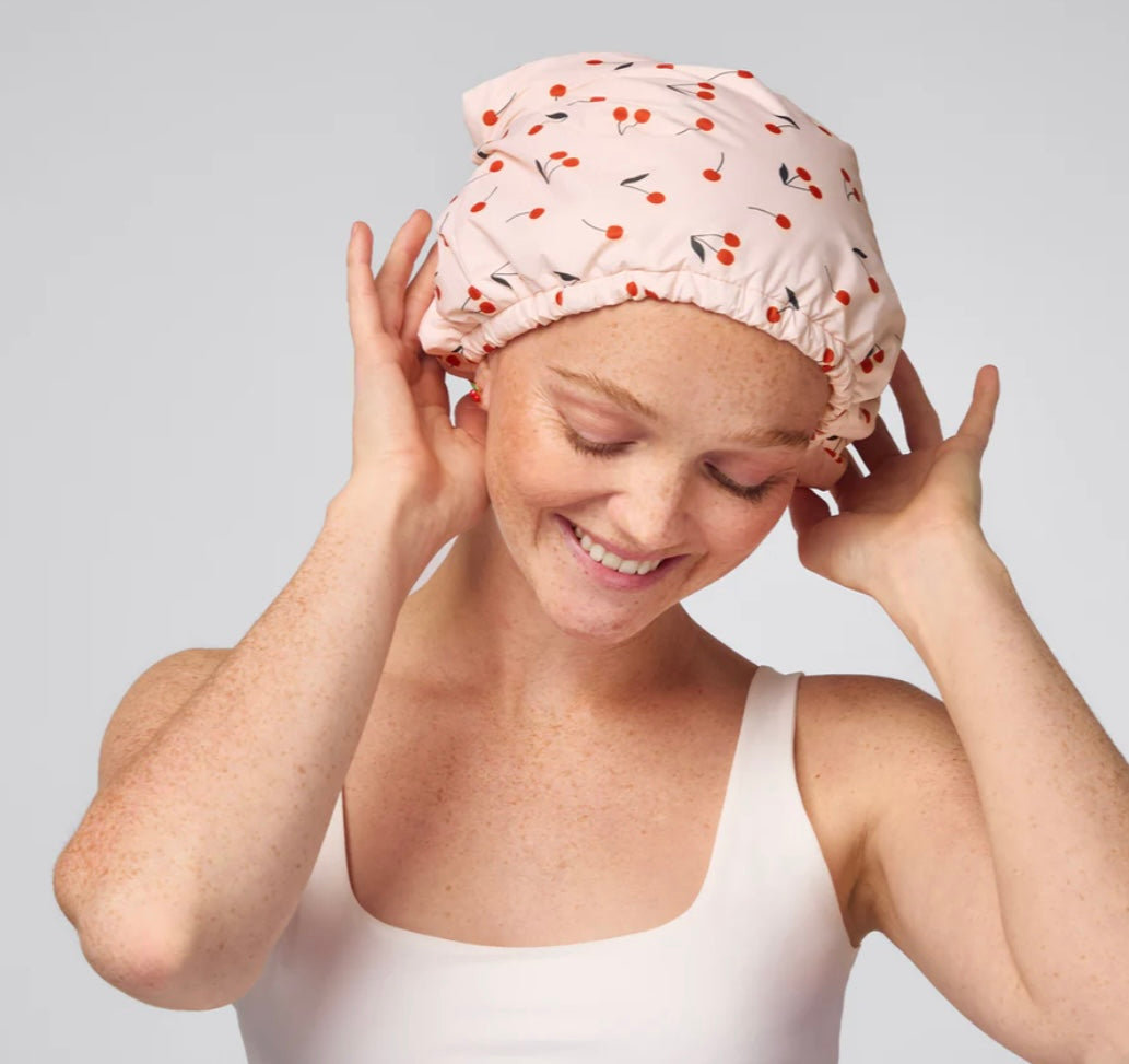 Kitsch Cherry Print Satin Shower Cap