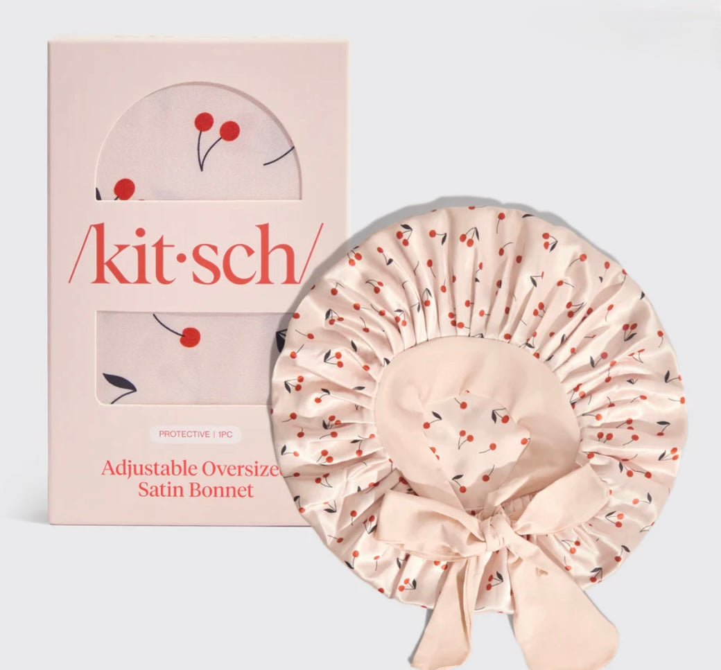 Kitsch Cherry Print Oversized Satin Bonnet