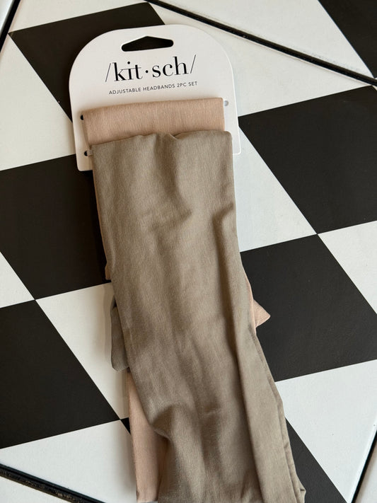 Kitsch Adjustable Headband 2pc Set- Eucalyptus & Sand