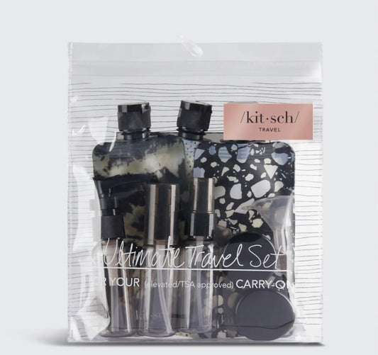 Kitsch Black & Ivory Travel Bottles for Toiletries 11pc Set