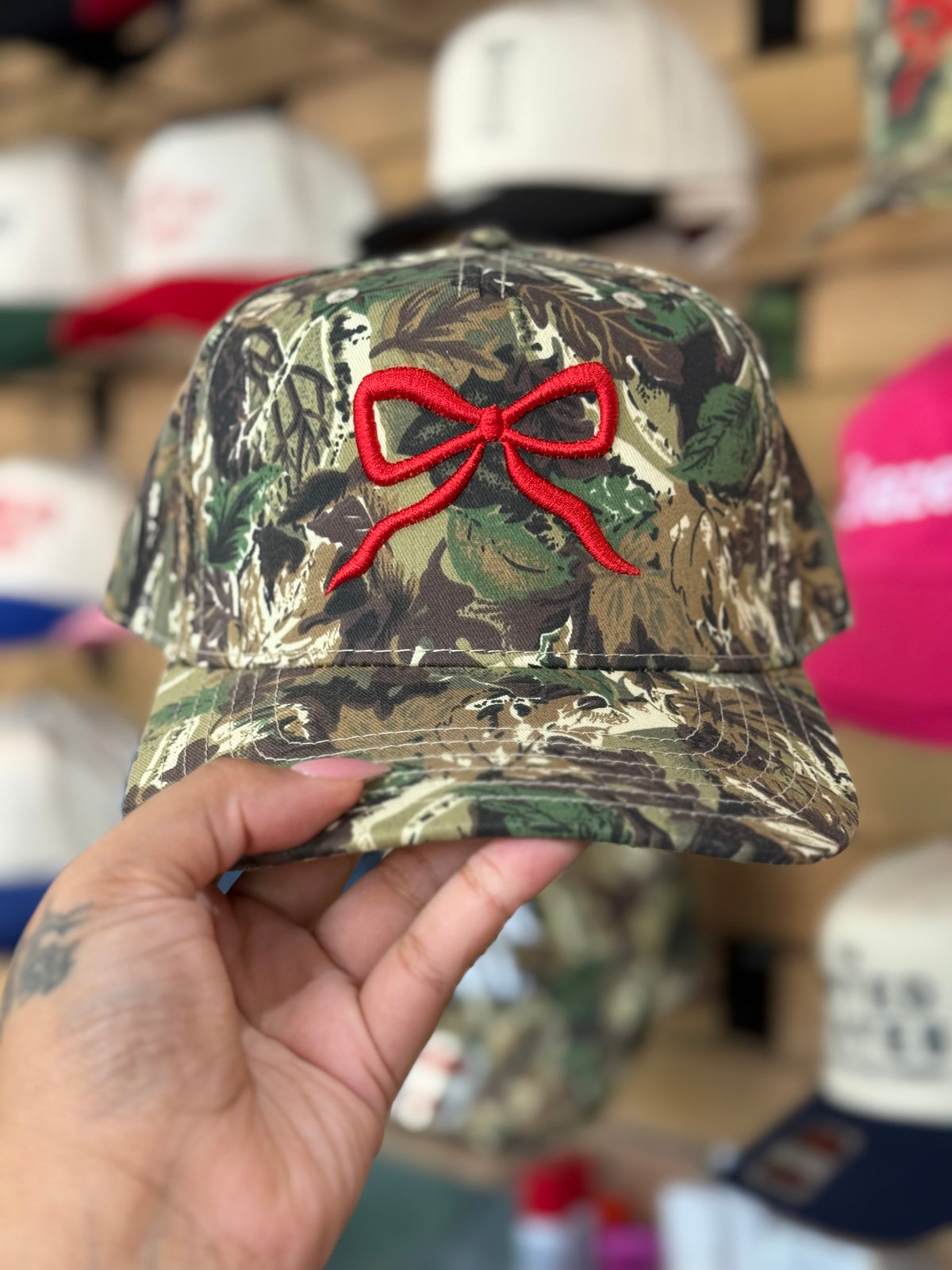 Camo Bow Hat - Red