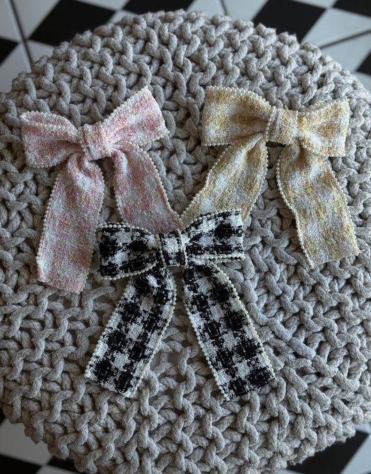 Soft Tweed Bow Barrettes * Multiple Colors *