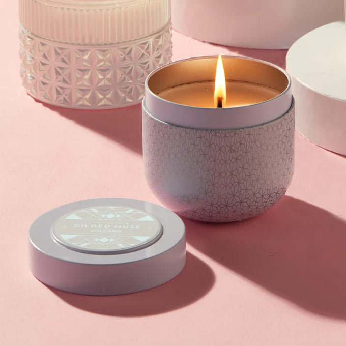 Volcano White Opal Gilded Tin Candle - Capri Blue