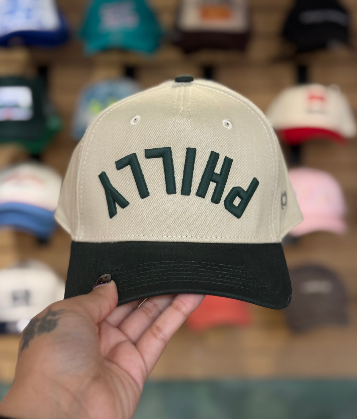 Upside Down Philly Khaki & Hunter Green Hat