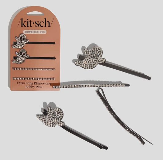 Kitsch Extra Long Metal Rhinestone Bobby Pins 4pc Set Halloween - Ghost
