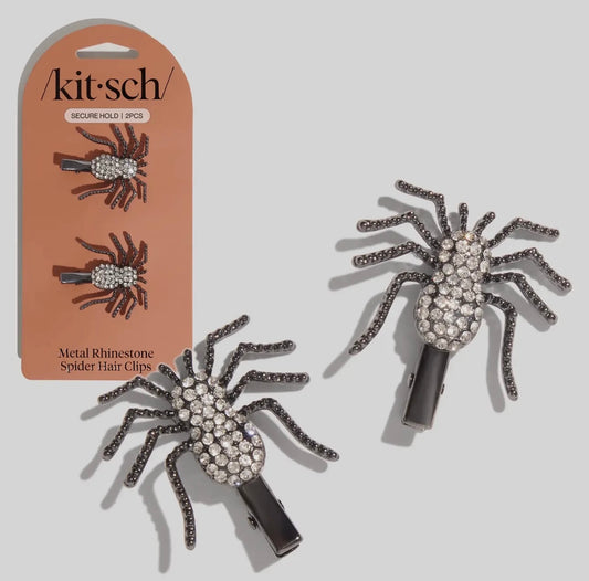 Kitsch Metal Rhinestone Hair Clips 2pc Set Halloween - Spider